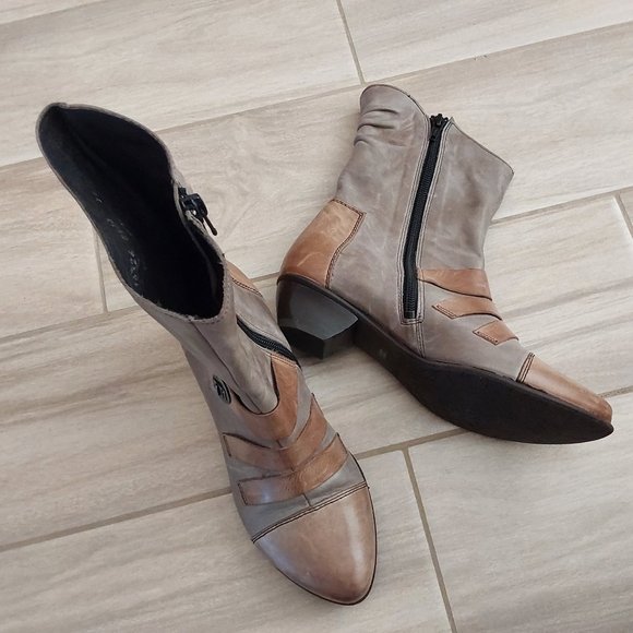 Fidji Taupe/Tan Distressed Leather Low Heel Boot. Size 36 - Picture 8 of 8